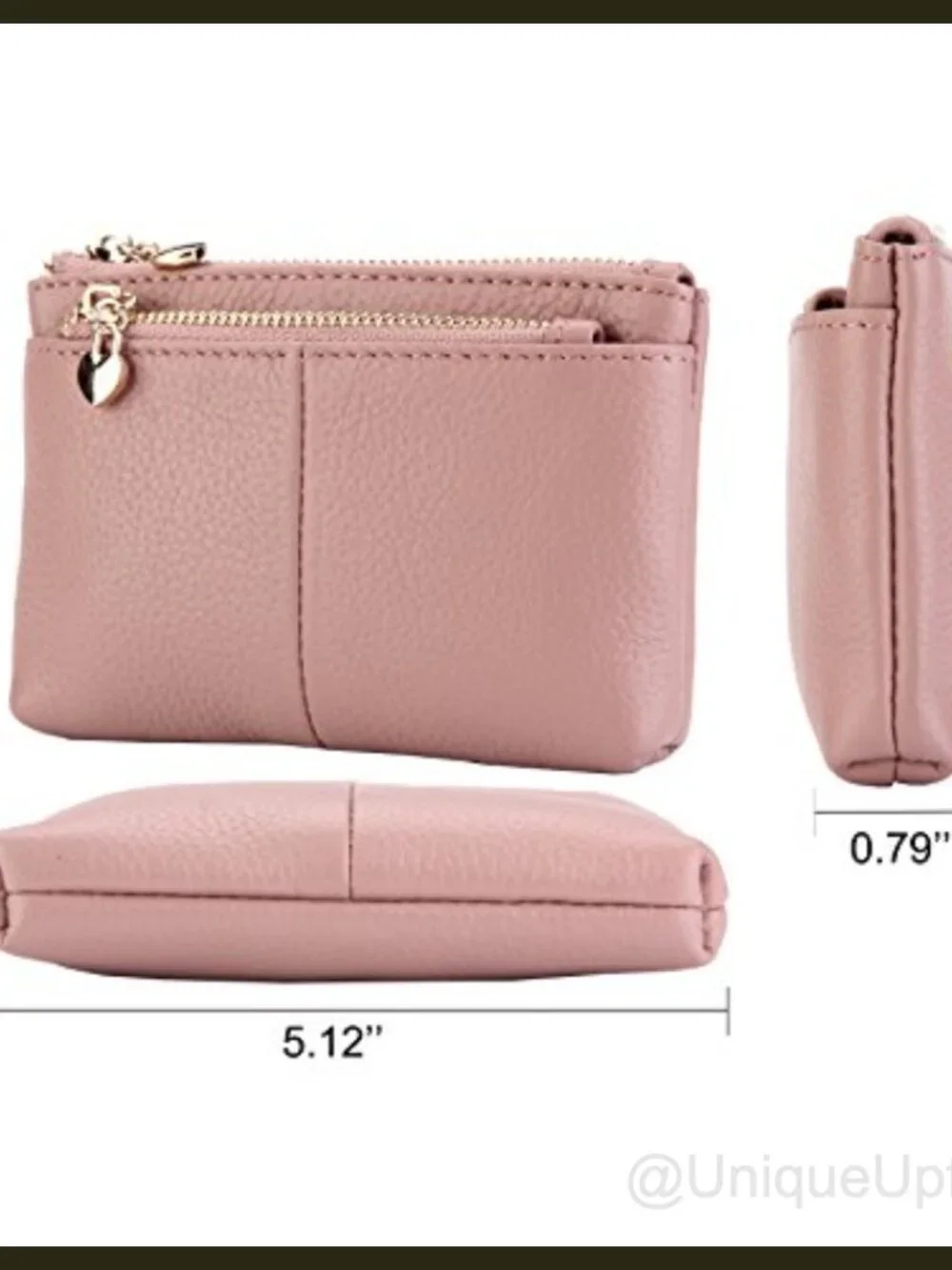 Genuine Leather Mini Coin Purse Key Ring Triple Zipper Card Holder Wallet